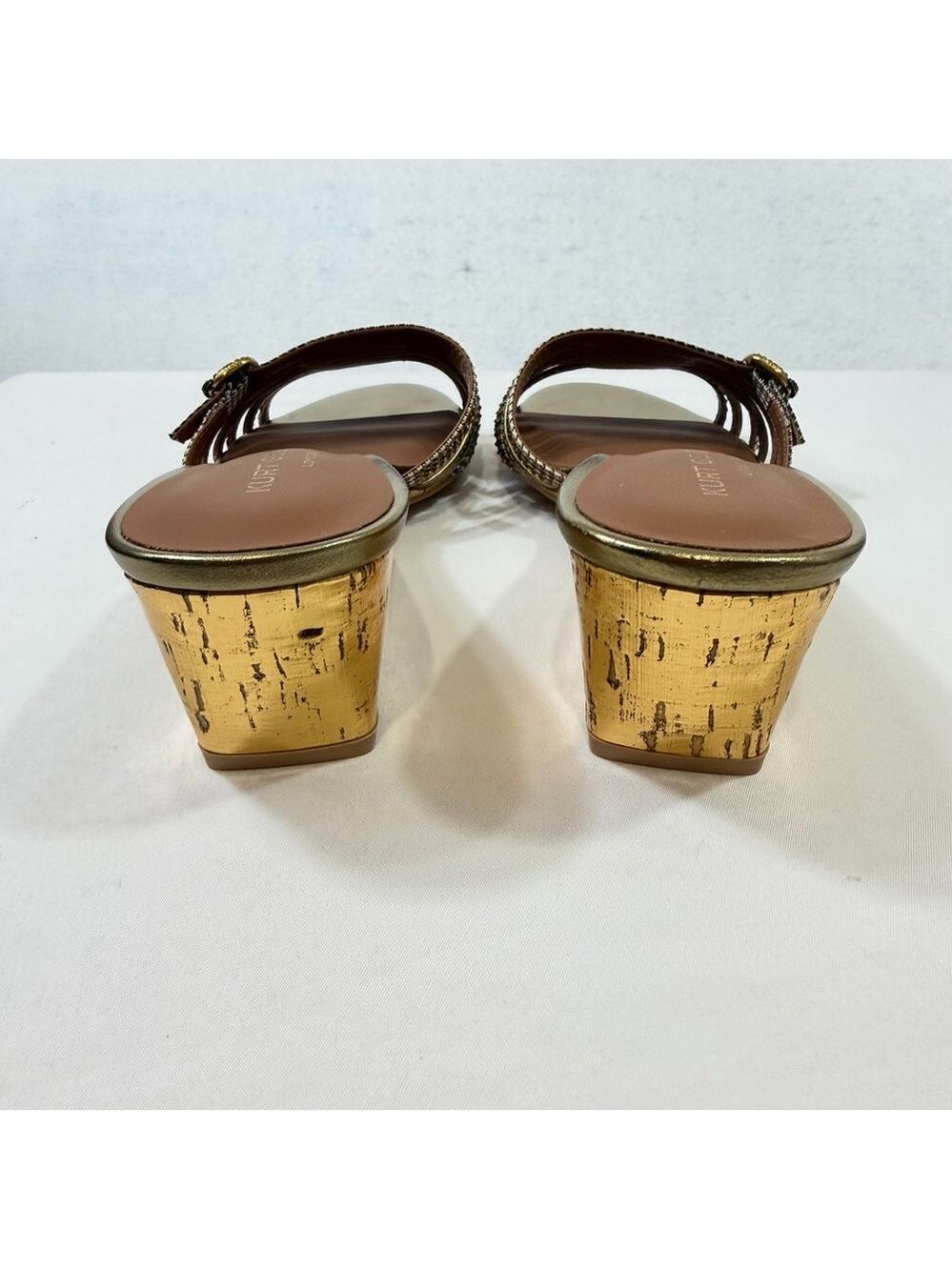 Kurt Geiger London Gold Crystal-Strap Wedge Slides Sandals Size 38.5 Women 8 US - Picture 4 of 11